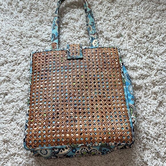 Vera Bradley Bali Blue & Hope Garden Structured Tiki Tote with Caning RARE - Picture 5 of 16